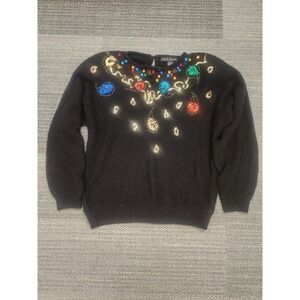 Vtg 80s Work in Progress Silk Angora Sweater Black Knit Sequin Gladys Bagley Lg.